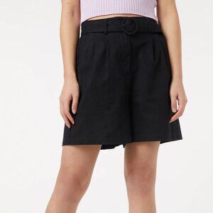 Princess Highway Sabrina black linen & cotton belted shorts - 6